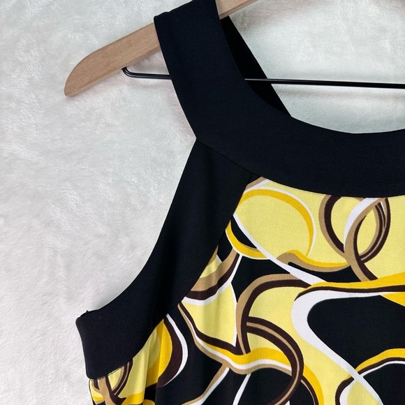 VTG Y2K Alyn Paige Abstract Yellow Black Geometric Midi Dress L Mod Retro - Picture 6 of 13